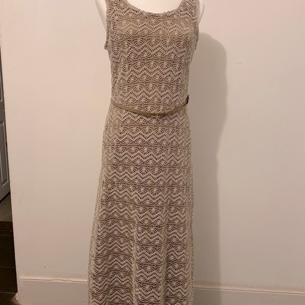 Sharagano long tan dress